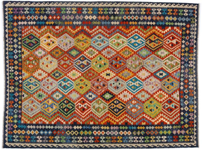 Kilim Vance Orange/Gray Hand-Woven Wool Rug -8'3 x 9'11